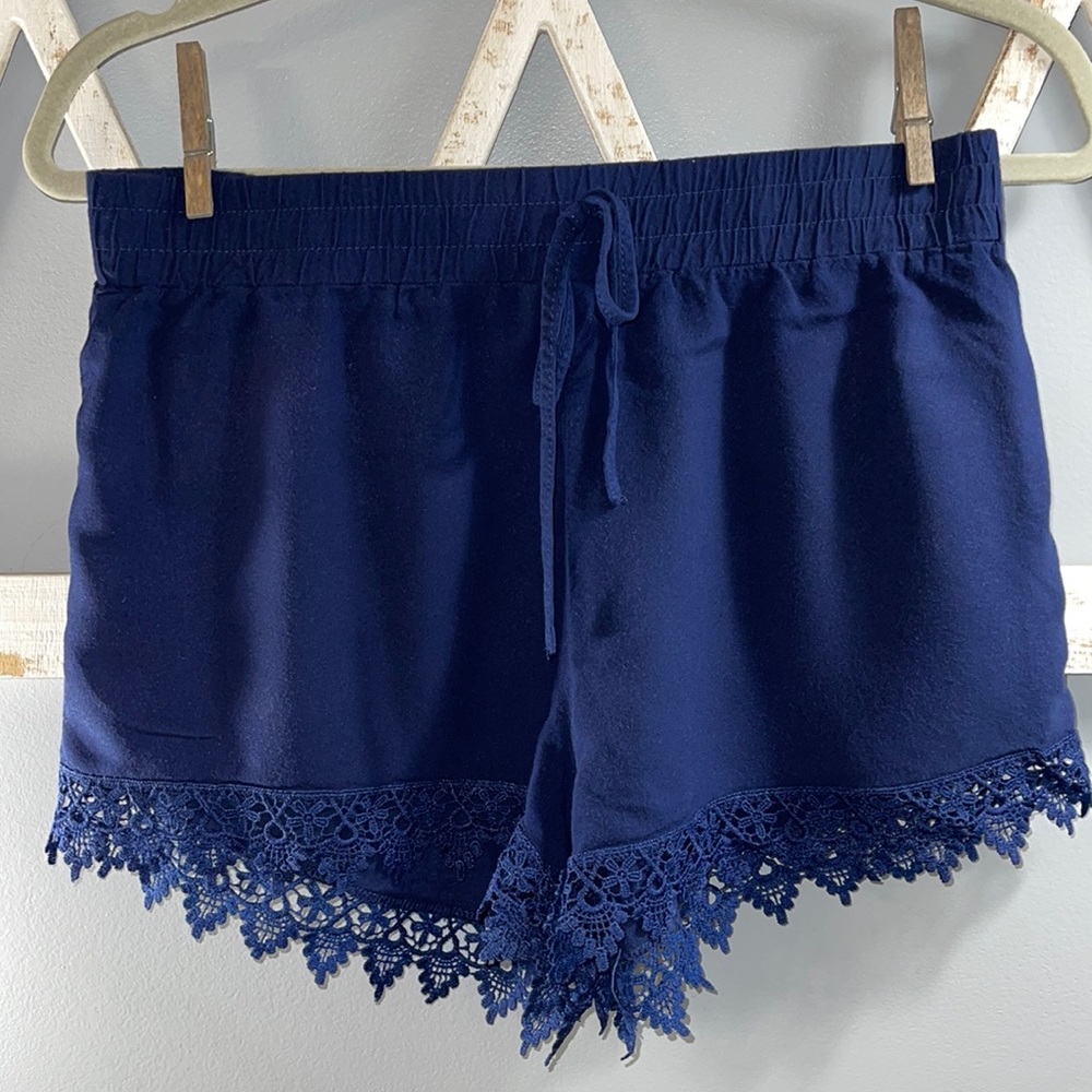 Navy blue shorts with crochet trim- sz small